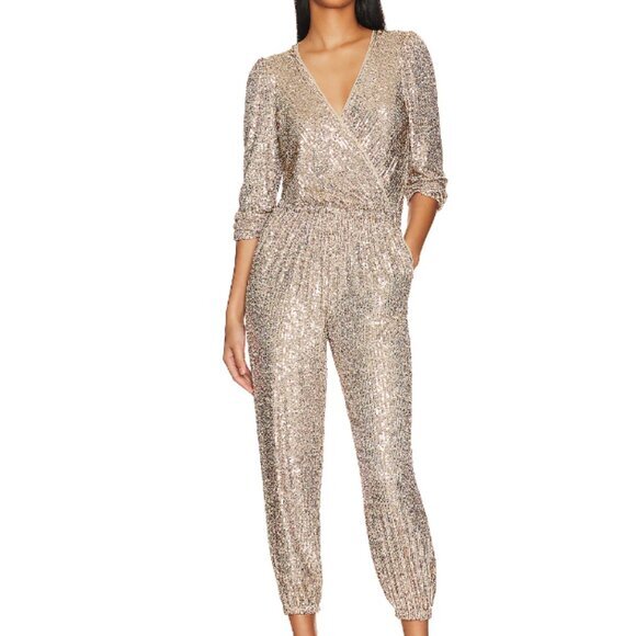 NWT Generation Love Revolve Meadow Sequin Jumpsuit Champagne Size Medium - Picture 1 of 12